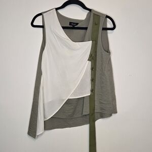 MAAC London Women's Small Layered Olive and White Blouse